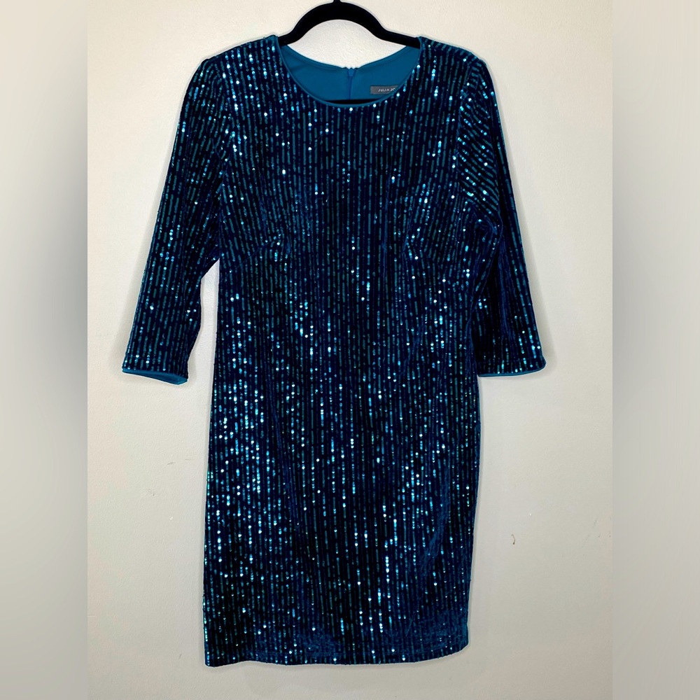 Julia Jordan Women's Textured Round Neckline 3/4th Sleeve Lined Sheath Dress- 10